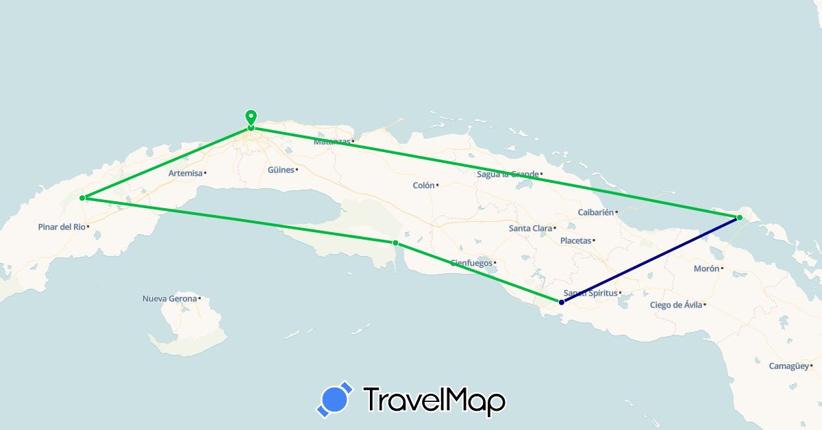 TravelMap itinerary: driving, bus in Cuba (North America)